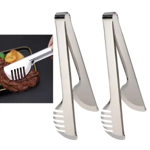 2 Serving Tongs Stainless Steel Food Bread Meat BBQ Grill Flipper Kitchen Tool