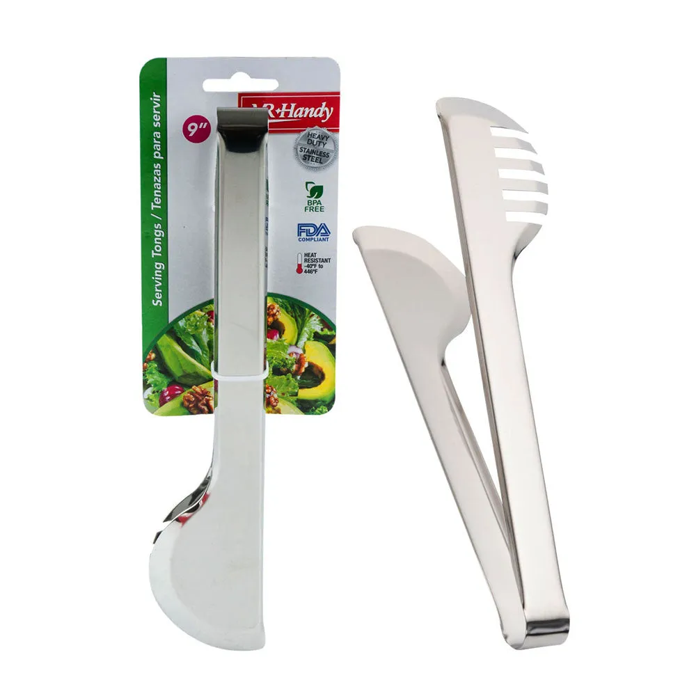 2 Serving Tongs Stainless Steel Food Bread Meat BBQ Grill Flipper Kitchen Tool