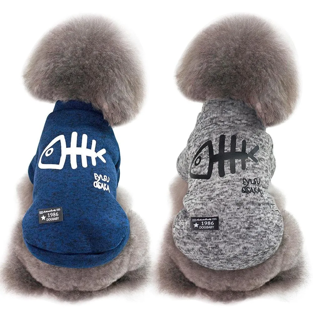 Cute Fish Bone Printed Hoodies for Small Dogs