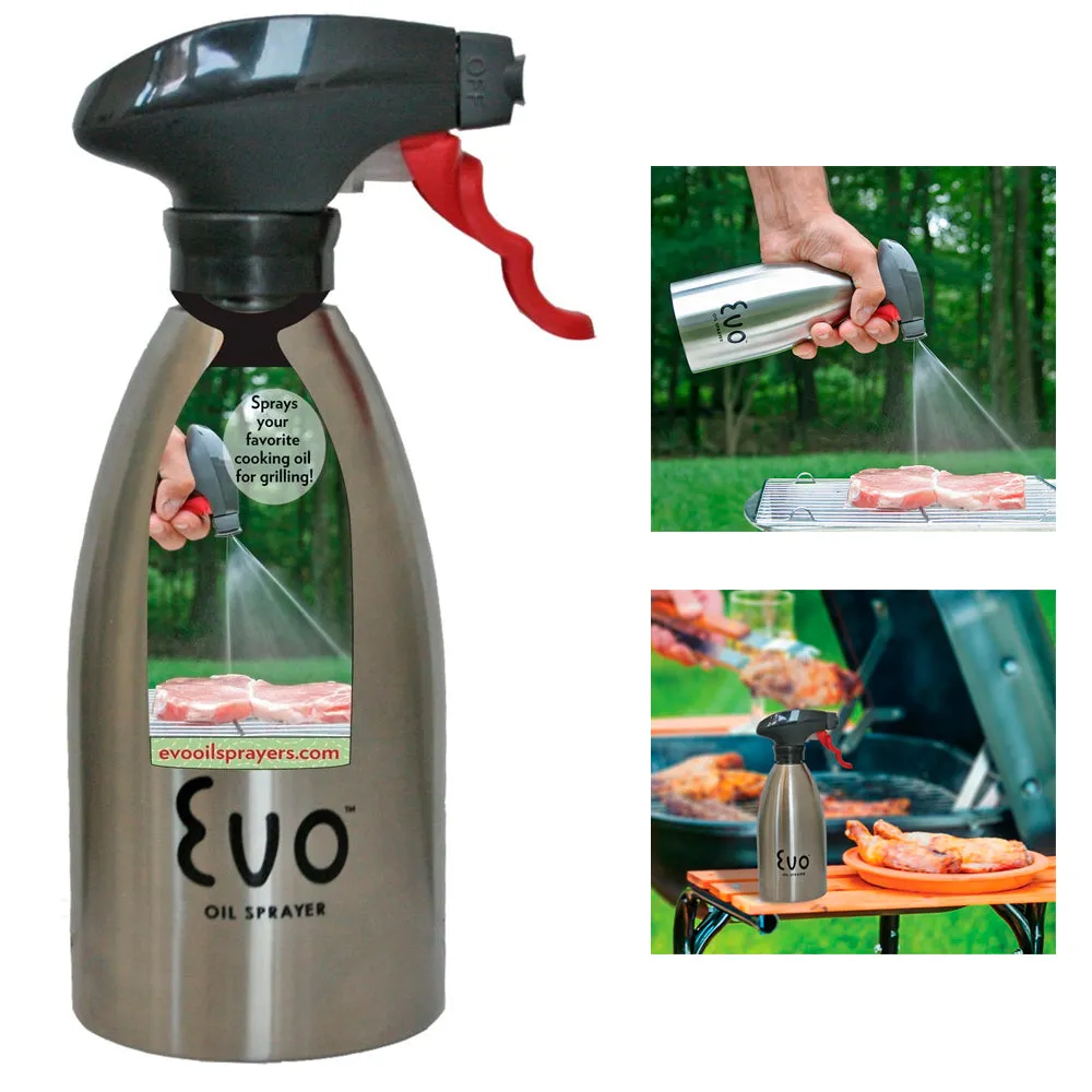 Evo Oil Stainless Steel Trigger Sprayer Bottle Cooking BBQ Kitchen 16 Oz